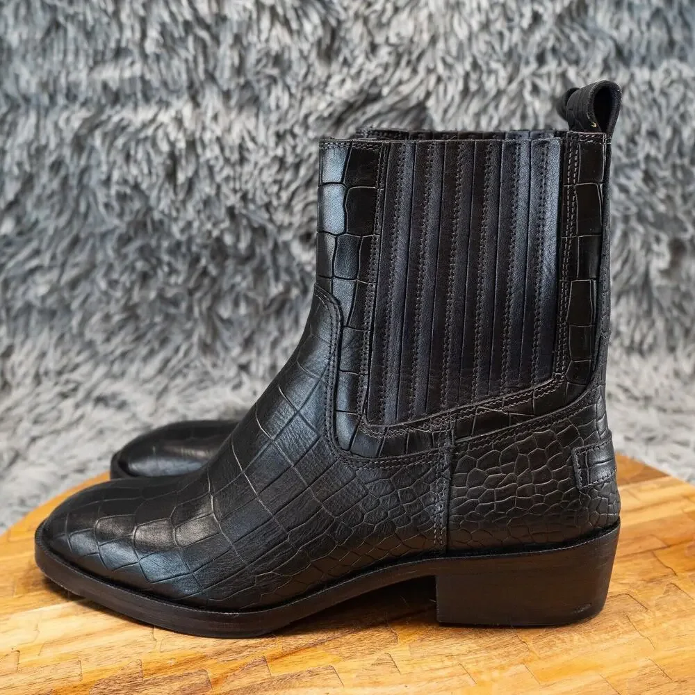 Vintage Foundry‎ Co Main Boot Black Leather Croc Embossed Size 7